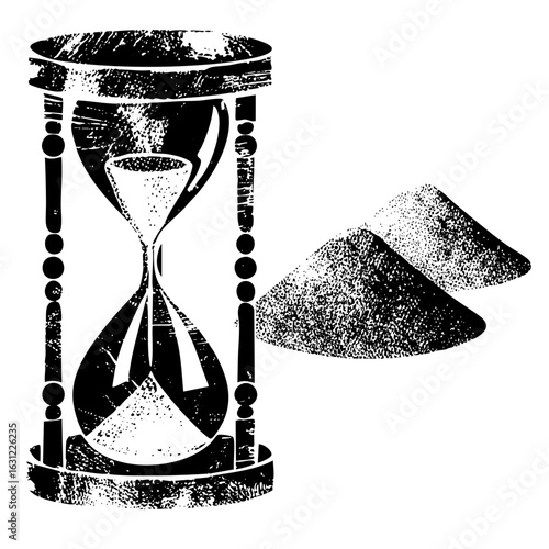 Vector Vintage hourglass with flowing sand .