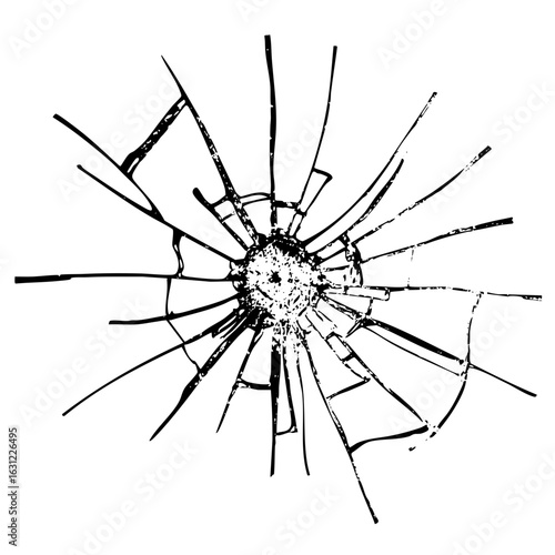 Vector Cracked glass depicts a shattered surface with radiating lines.