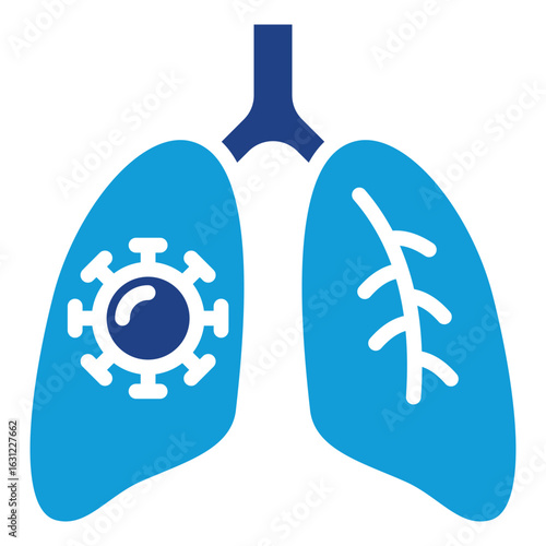 Lung Infection Glyph Blue Silhouette Icon Design Vector - Lungs with a virus inside, representing respiratory infection or viral disease
