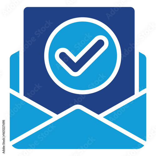Mail Approval Glyph Blue Silhouette Icon Design Vector - Envelope with a large checkmark, representing message approval or confirmation via email