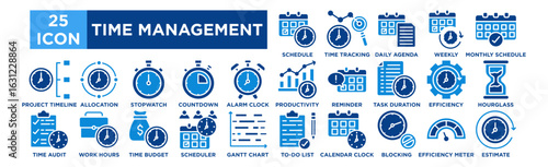 Time Management icon collection set. Schedule Planner, Time Tracking, Daily Agenda, Weekly Planner, Monthly Schedule