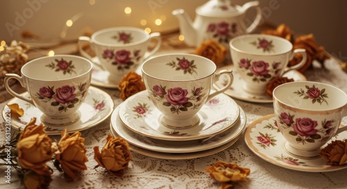 Wallpaper Mural Floral vintage tea set Torontodigital.ca