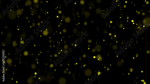 Golden Light Particles Falling on Black Background