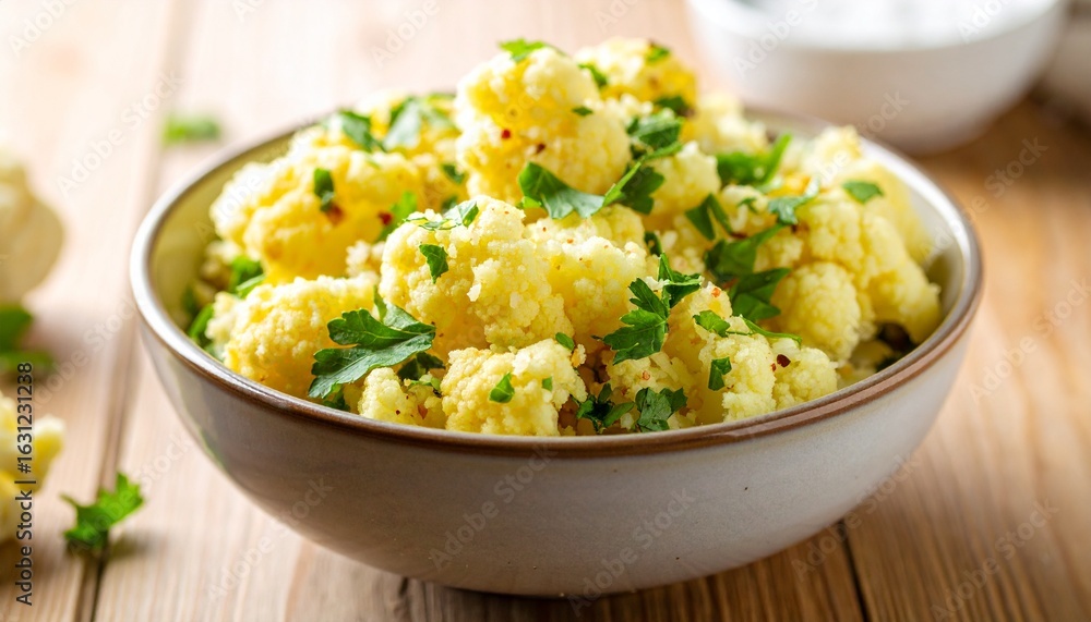 A delicious bowl of healthy cauliflower rice with fresh parsley garnish, a popular keto-friendly alternative. A delicious bowl of healthy cauliflower rice with fresh parsley garnish, a popular keto-friendly alternative.