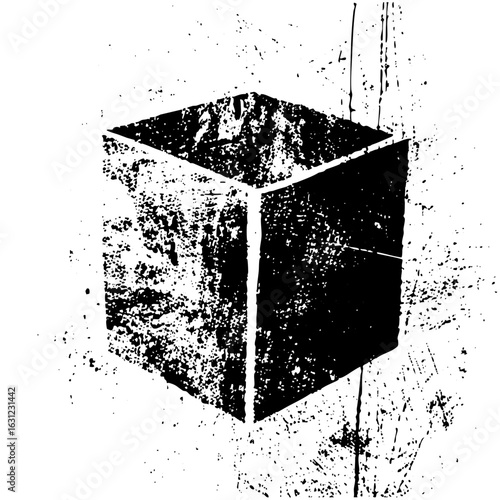 Vector Distressed geometric cube with textured edges.