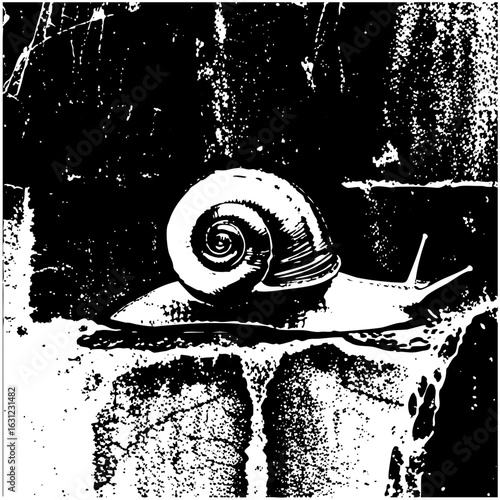 Vector Detailed of a snail crawling on textured surface.