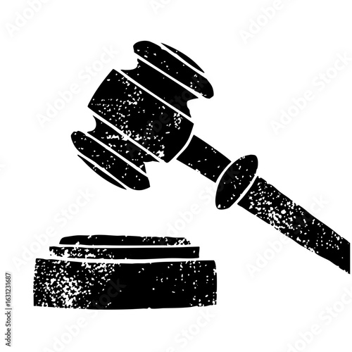 Vector Justice gavel striking down on sound block legal authority concept.