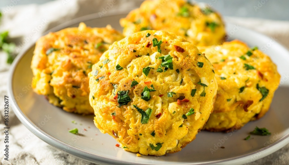 Fototapeta premium Homemade savory egg muffins with fresh herbs, a perfect low-carb diet breakfast or snack.