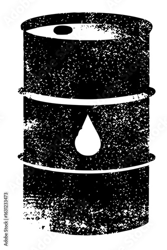 Vector Distressed black oil barrel with a single droplet.