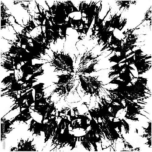 Vector Dynamic explosion of abstract black shapes radiates outward.