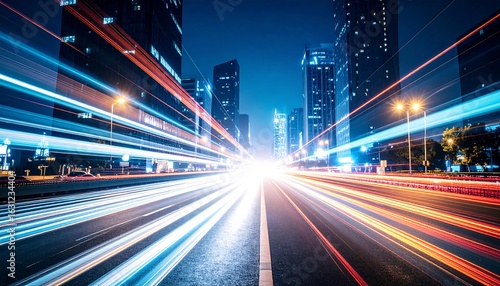 City street at night with blurred car lights