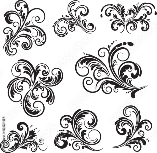Wallpaper Mural Assortment of eight black vintage floral scrollwork designs on a white background flourish decorative Torontodigital.ca