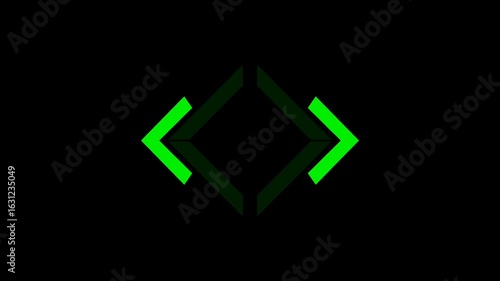 Green neon light symmetrical lines animation on dark background