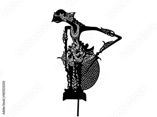 Vector Intricate Wayang Kulit shadow puppet depicts a graceful female figure.