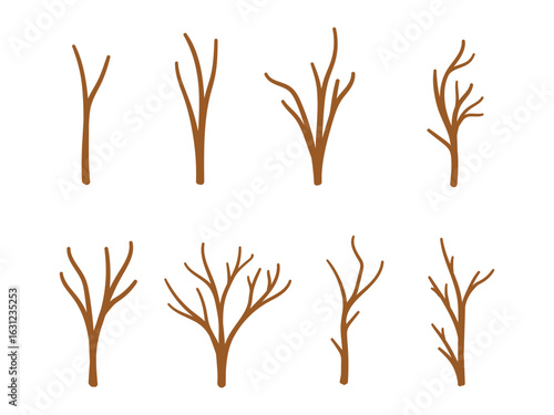 Brown stick set, tree branches, dried tree branches