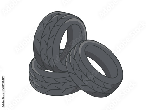Car tire, a bunch of old tires, urban waste problem
