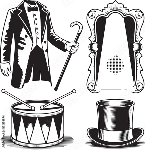 The Grand Circus Halftone Collection – Ringmaster Spotlight Elements with Rough Vintage Detail