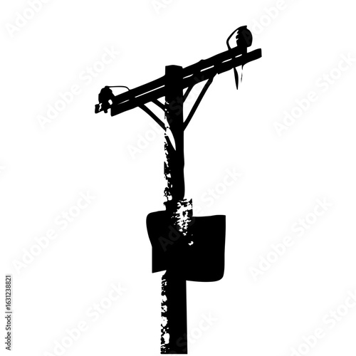 Vector Silhouette of a utility pole with a bird perched on top.