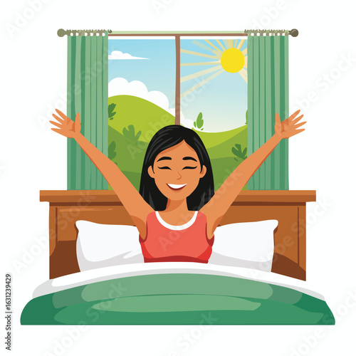 A woman waking up in the morning 