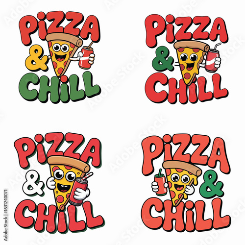 Pizza and chill cartoon slice drink