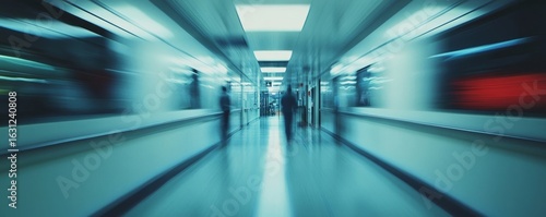Blurry motion in the emergency room (ER) of a hospital, symbolizing the fast-paced, high-pressure environment of healthcare during critical situations, Generative AI