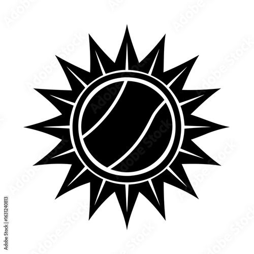 Black Sun Symbol With Sharp Rays And Internal Lines Representing Energy