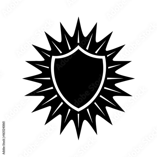 Radiant Shield Protection Emblem with Sharp Starburst Rays Abstract Symbol
