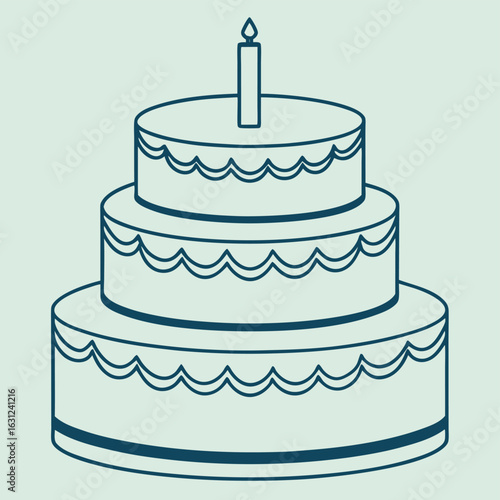 Three Tiered Cake with a Candle on Top