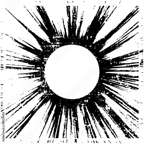 Vector Dynamic sunburst with central void radiates energy.