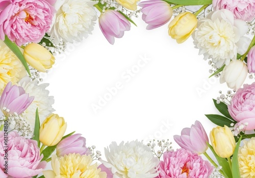 Wallpaper Mural Pastel Florals Frame: Delicate Pink and Yellow Tulips with Blossoming Peonies Torontodigital.ca