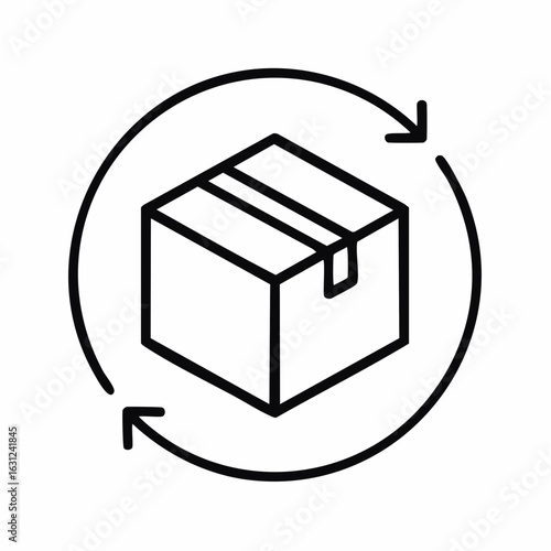 Package return and exchange process line icon. Vector graphic for e-commerce, shipping, and subscription services.
