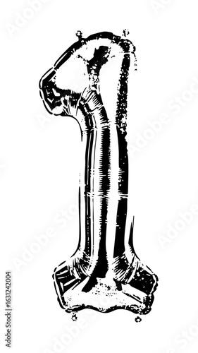 Vector Black and white of an inflatable number one.