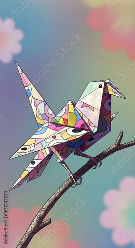 Pajaro en una rama estilo origami