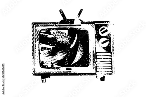 Vector Vintage television with antenna