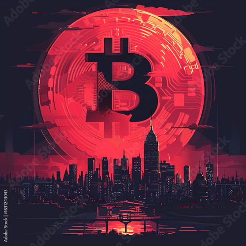 Bitcoin cryptocurrency new york city skyline digital currency blockchain technology art print poster