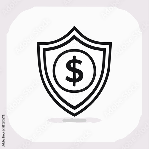 Financial protection icon with a dollar sign inside a shield. Symbol of money security, safe investment, and insurance concept.