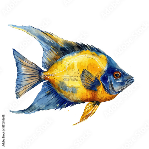 Surgeonfish, watercolor vector, isolated on a white background.