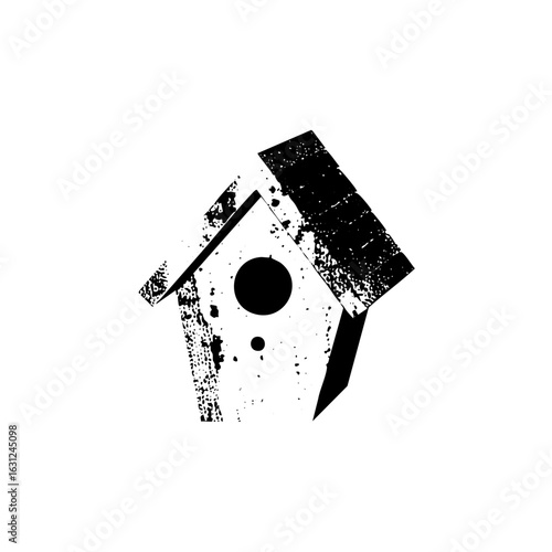Vector Rustic birdhouse with a distressed texture.