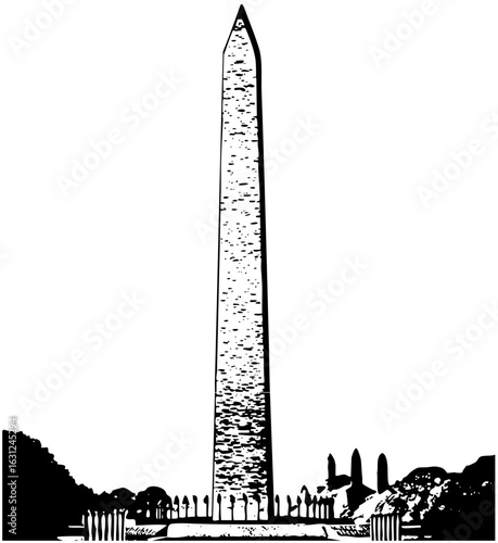 Vector Monumental obelisk with surrounding landscape details.