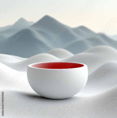 Wallpaper Mural Serene white bowl with red interior rests on soft white waves of sand at dawn Torontodigital.ca