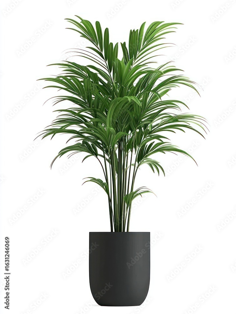 Fototapeta premium A palm tree in a dark gray pot