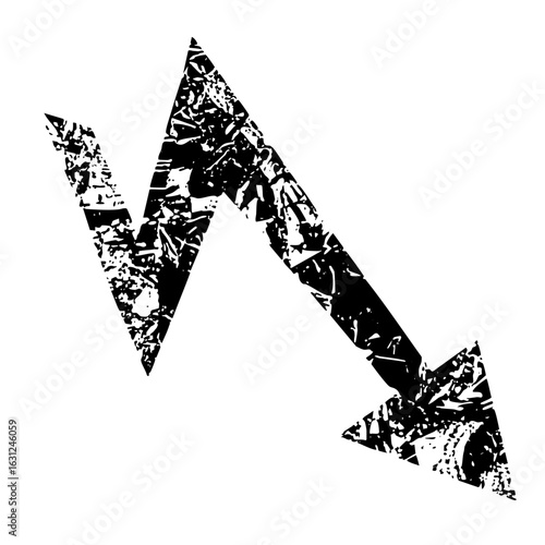 Vector Distressed double arrow points direction with jagged edges.