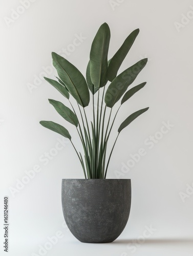 Potted plant, muted greens, simple style
