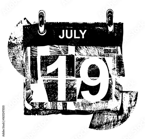 Vector Vintage July 19th calendar with distressed texture.