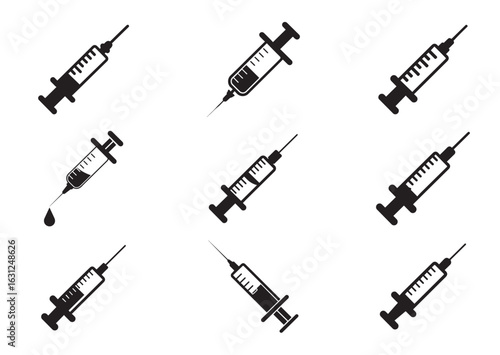 Syringe injection silhouette vector Set