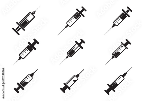 Syringe injection silhouette vector Set
