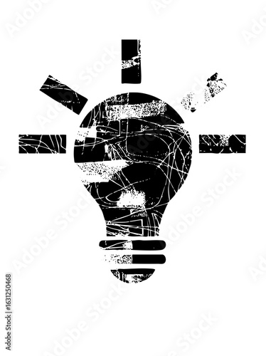 Vector Abstract shattered lightbulb with radiating lines.