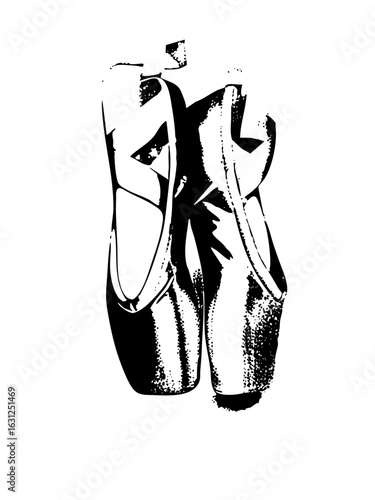 Vector Elegant ballet pointe shoes in monochrome style.