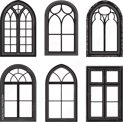 Gothic arched windows and rectangular pane windows