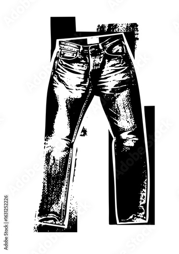 Vector Distressed denim jeans with detailed texture.